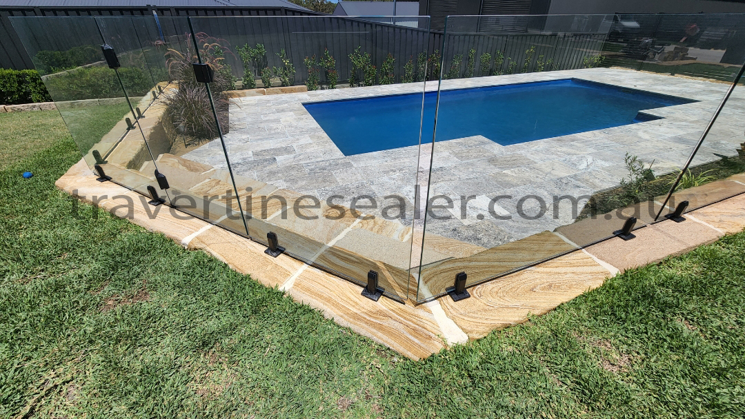  St Peters sealing Travertine around pool