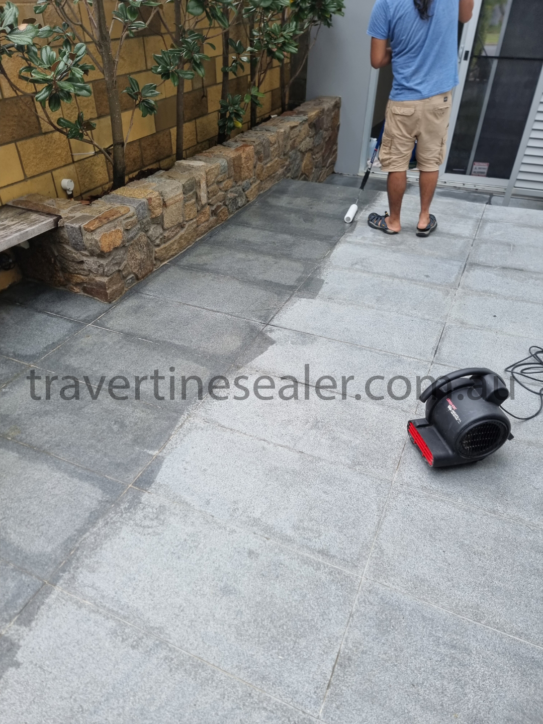  Brighton before and after sealing of Gold Travertine