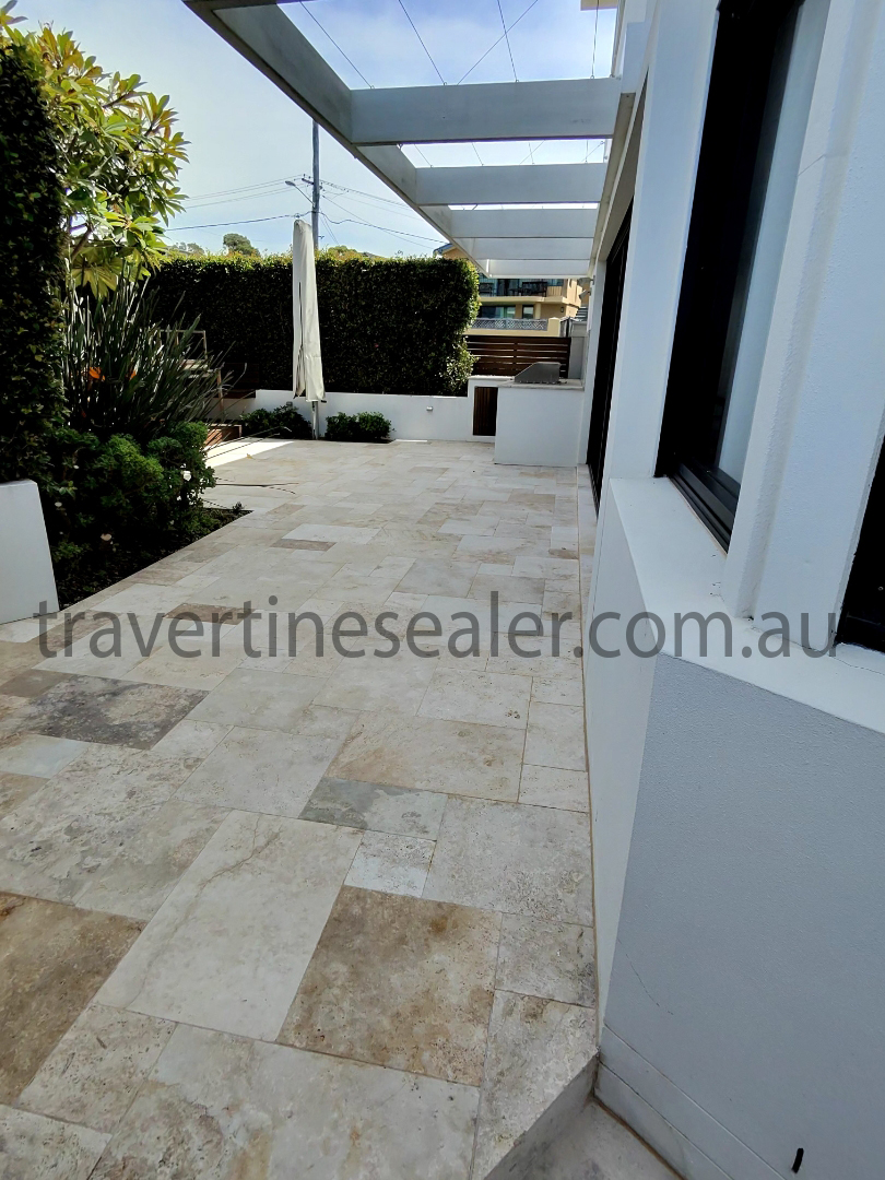  Newport travertine patio tiles before and after cleaning