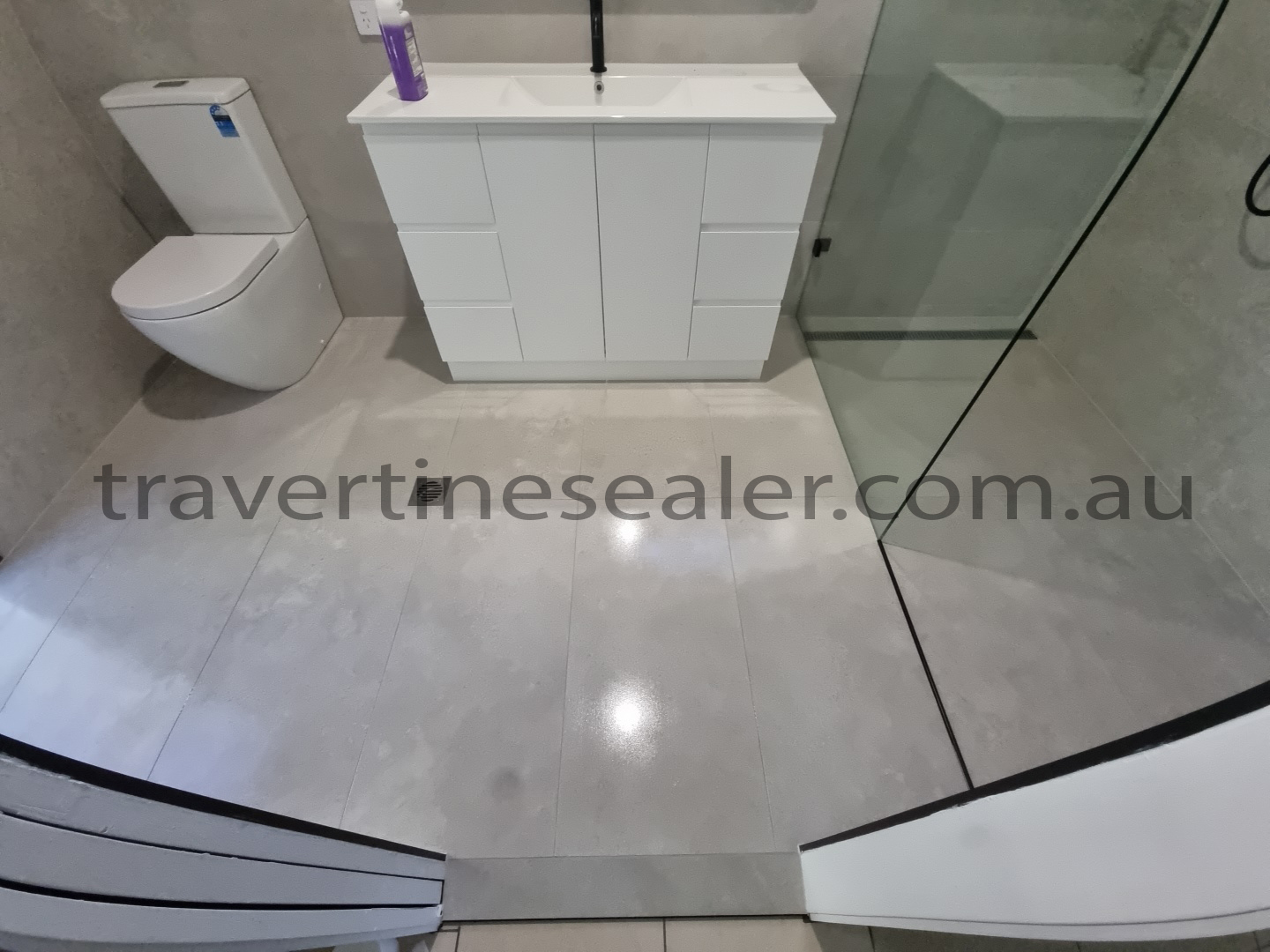  Manly travertine sealed and clean in bathroom